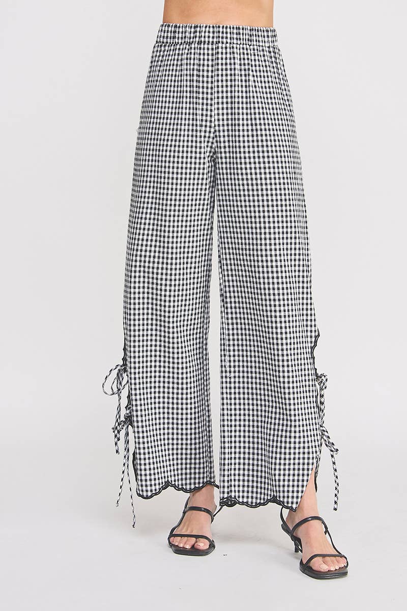 Woven Gingham Elastic Waist Pant
