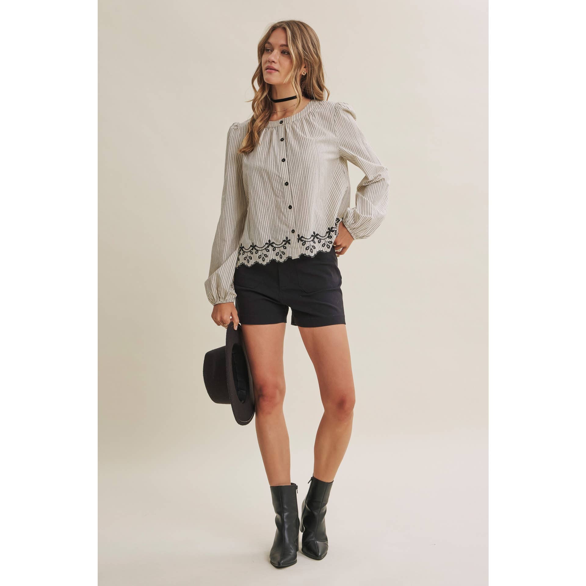 WORK TO WEEKEND CONTRAST EMBROIDERED COTTON STRIPE BLOUSE