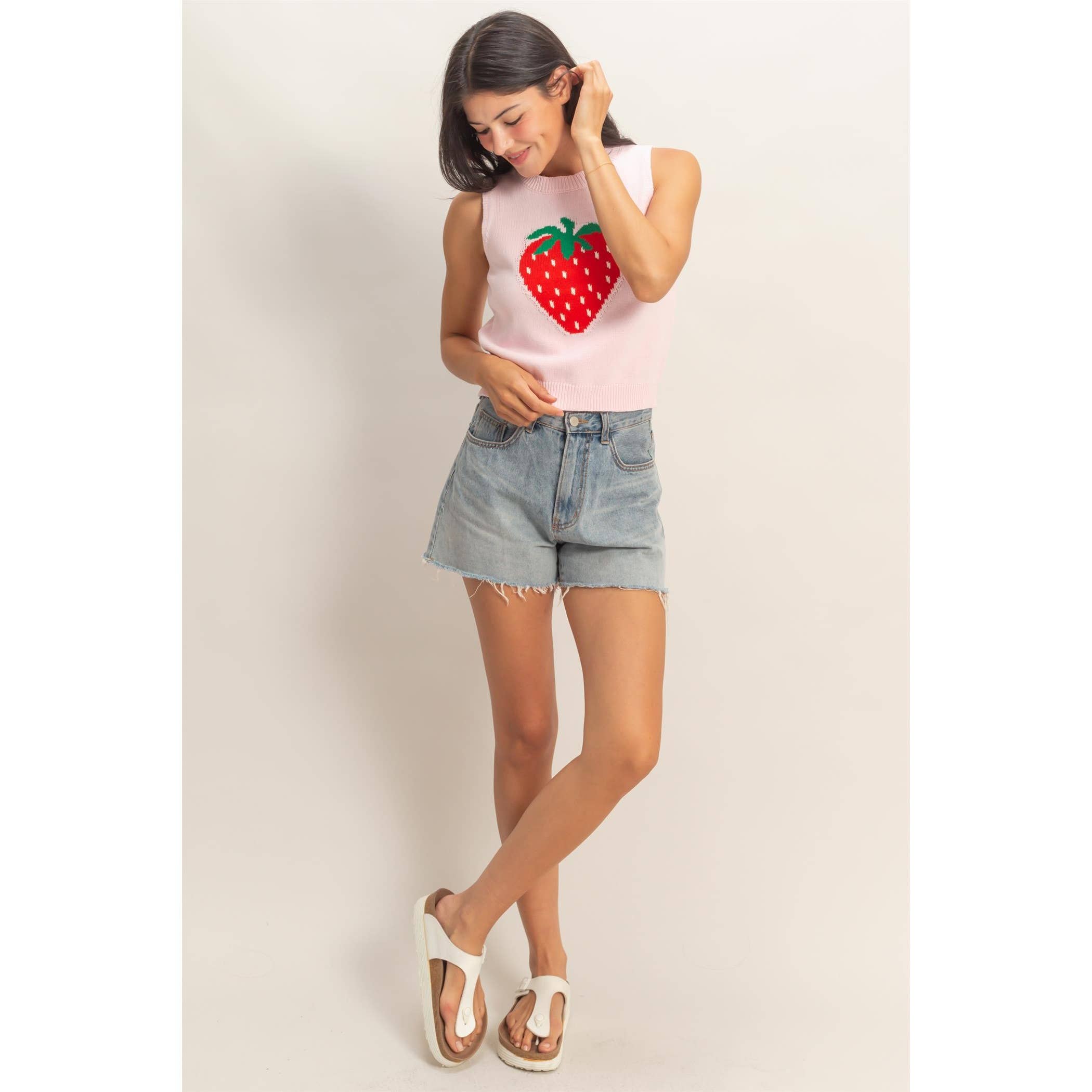 Strawberry Sleeveless Knit Top