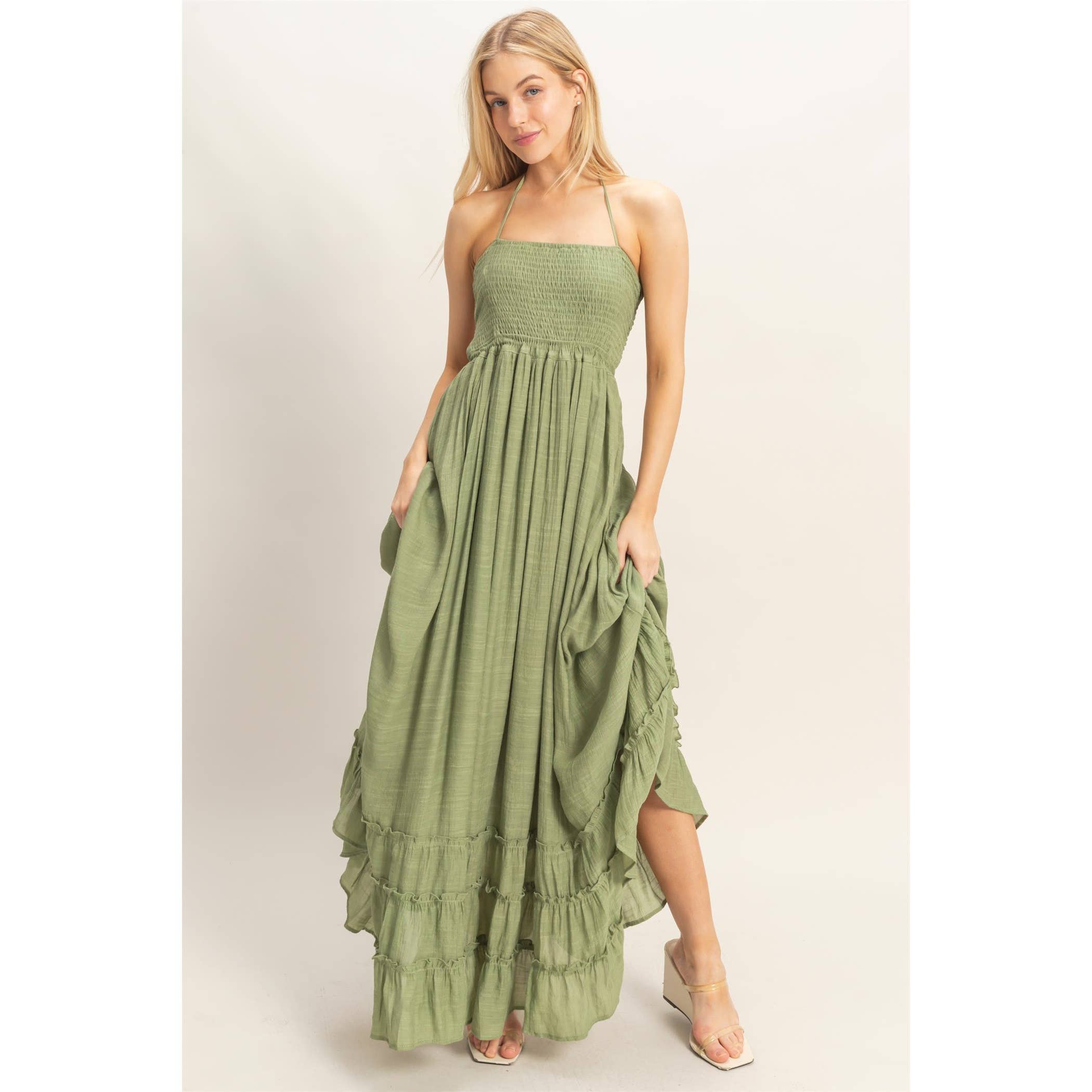 Smocked Halter Maxi Dress