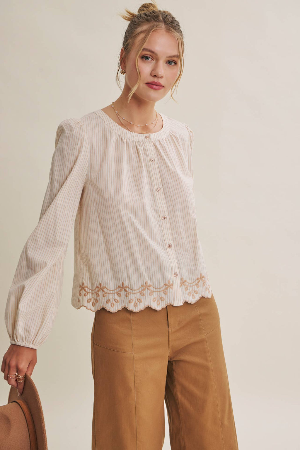 WORK TO WEEKEND CONTRAST EMBROIDERED COTTON STRIPE BLOUSE
