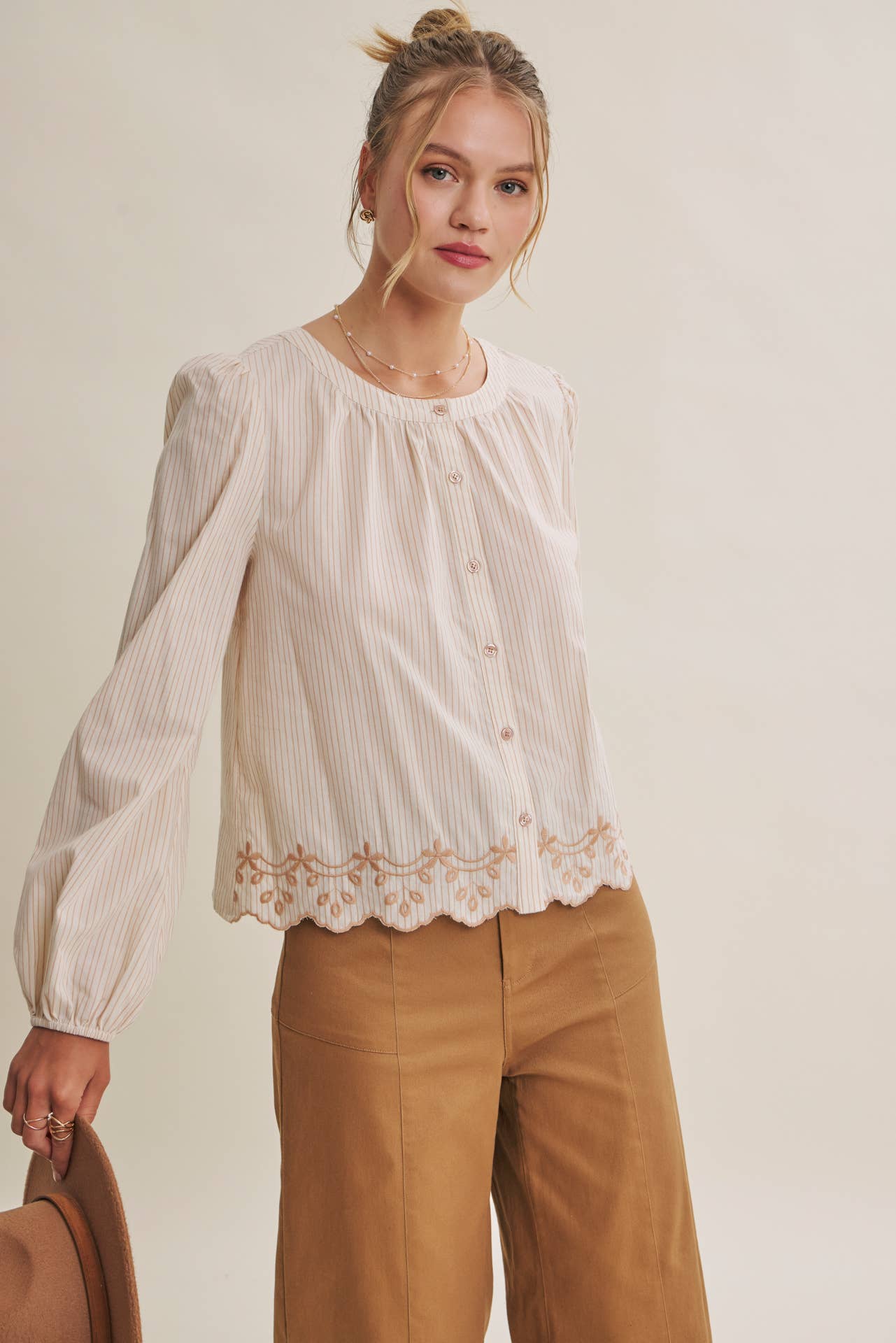 WORK TO WEEKEND CONTRAST EMBROIDERED COTTON STRIPE BLOUSE