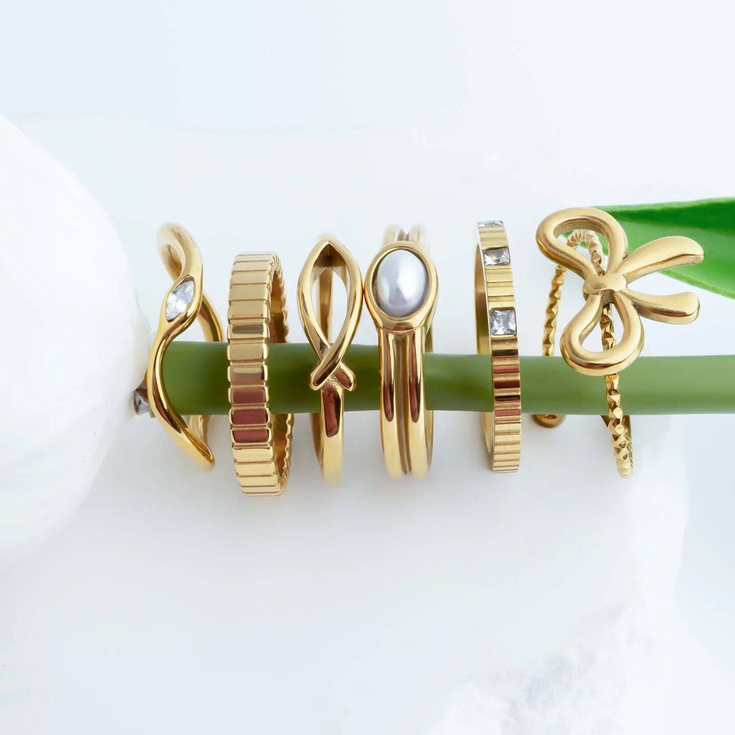 18K Gold PVD Stainless Steel Adjustable Bow Ring