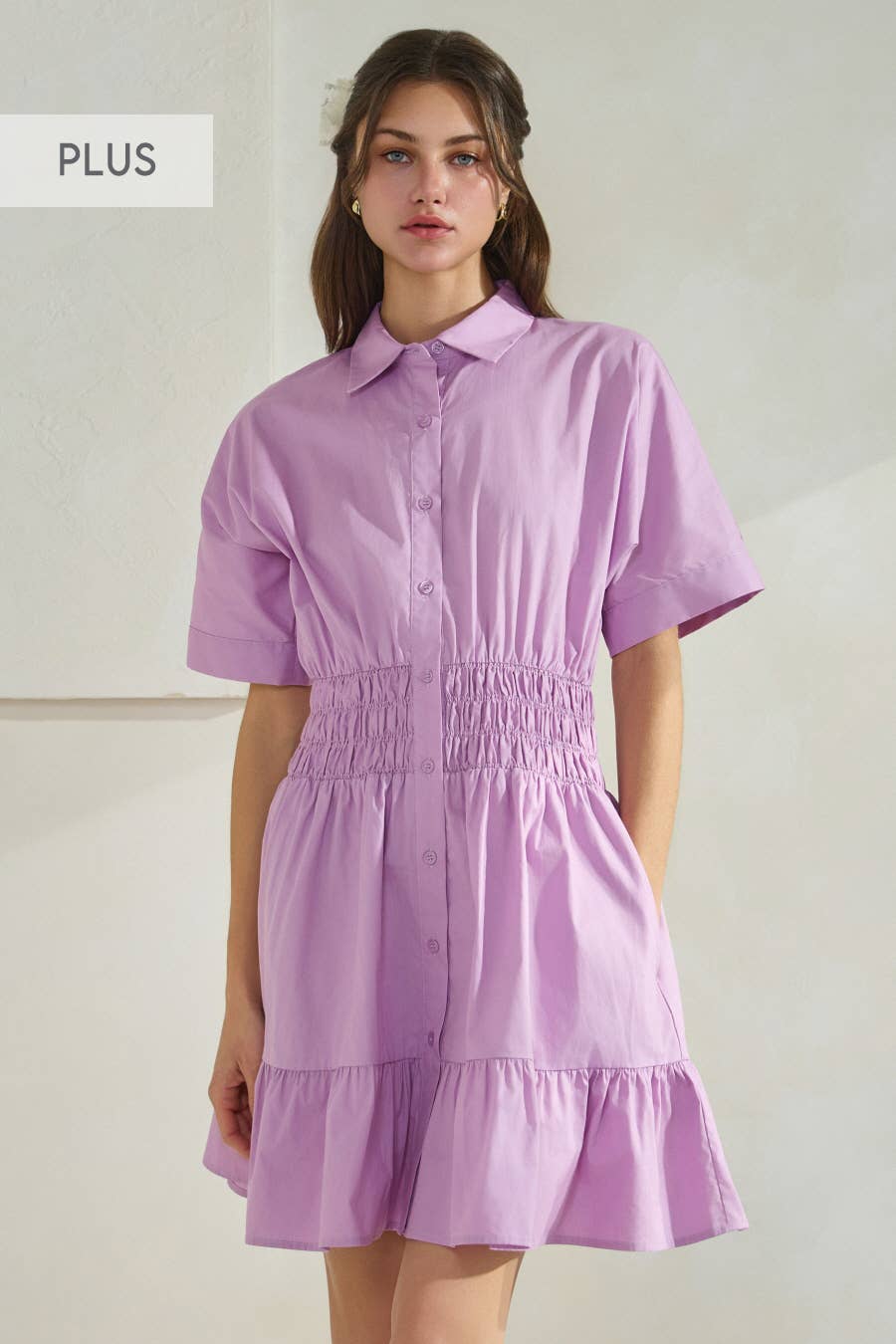Plus Solid Poplin Mini Shirt Dress