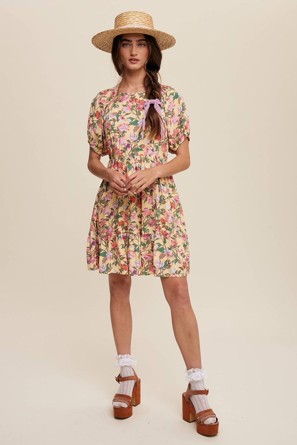 Romantic Floral Babydoll Dress with Puff Sleeves