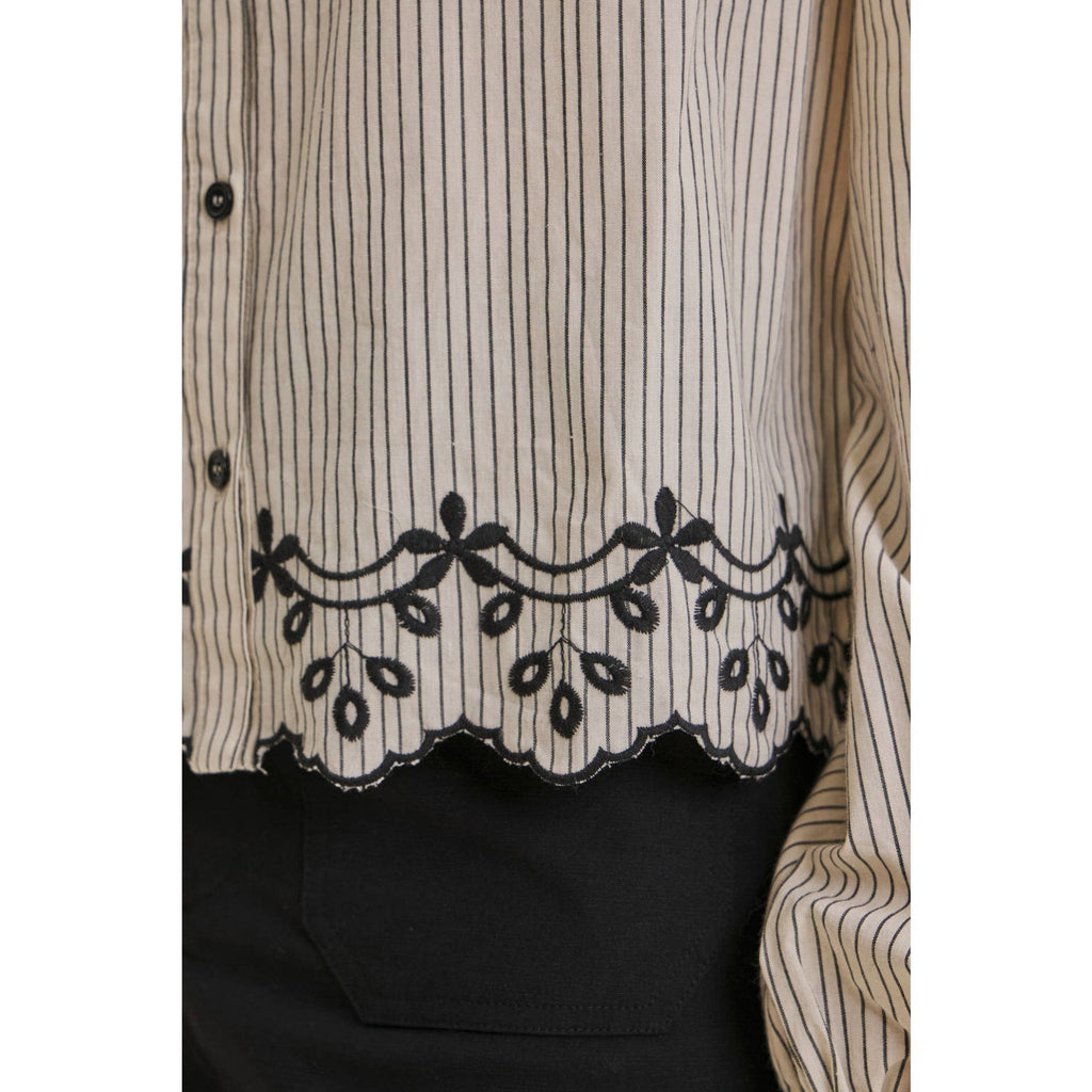 WORK TO WEEKEND CONTRAST EMBROIDERED COTTON STRIPE BLOUSE