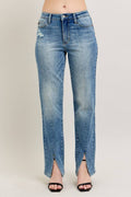 High Waisted Vintage Wash Front Seam & Slit Straight