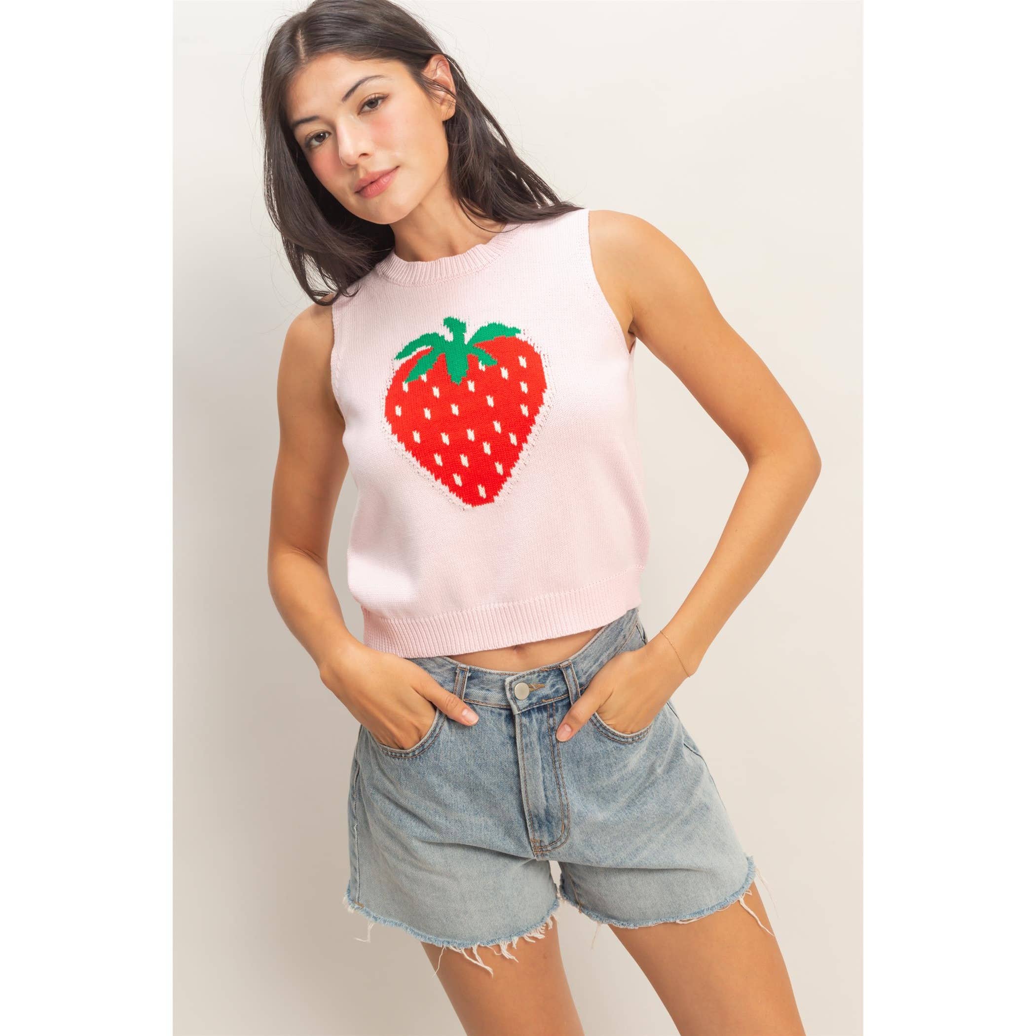 Strawberry Sleeveless Knit Top