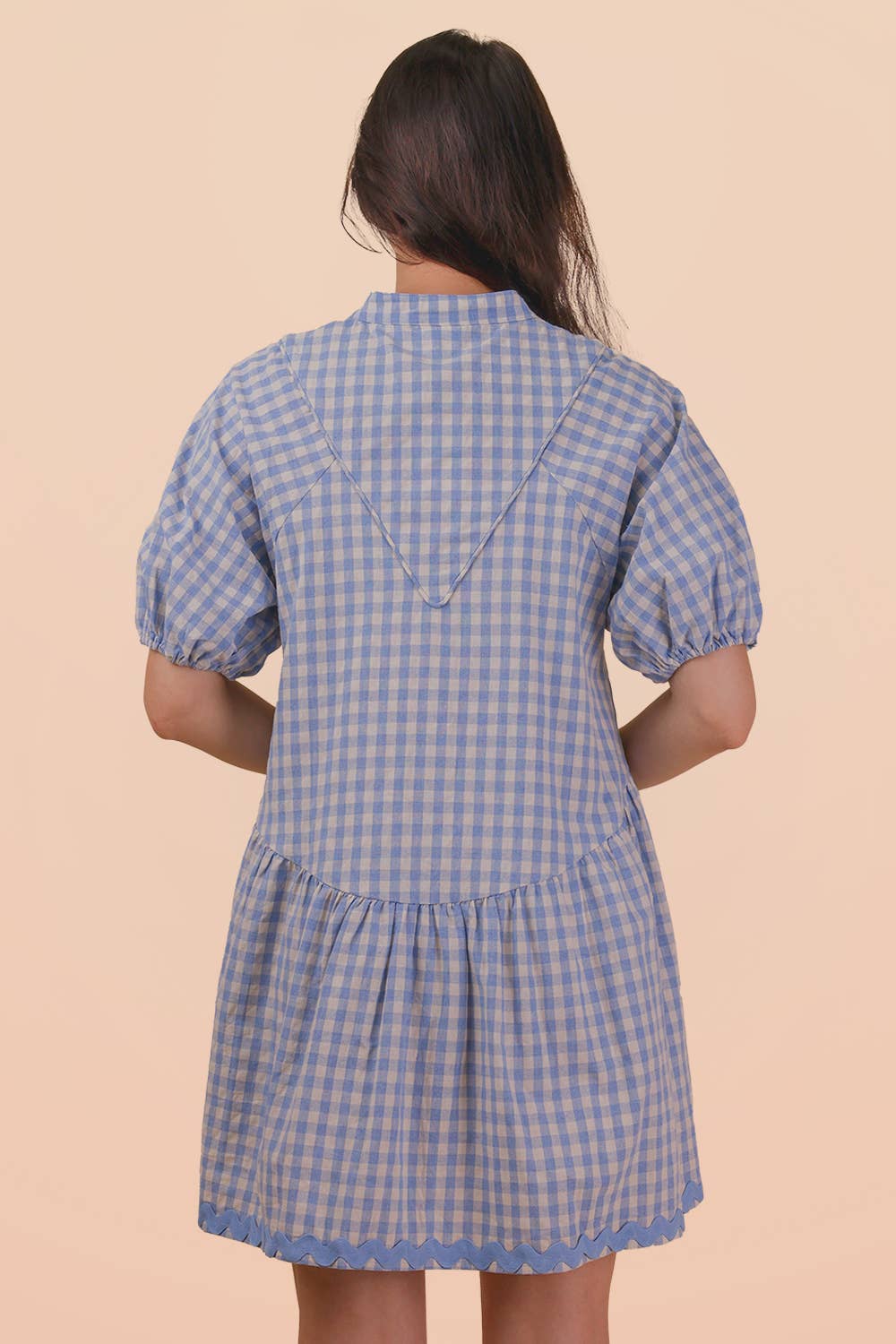 ND32032-Checkered Half Button Down Mini Dress