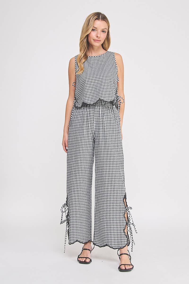 Woven Gingham Elastic Waist Pant