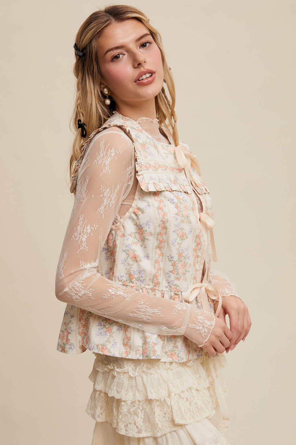 Floral Print Tie Front Peplum Top