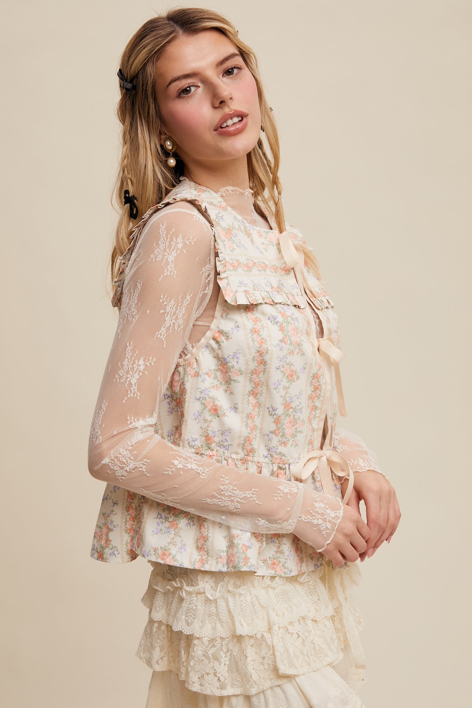 Floral Print Tie Front Peplum Top