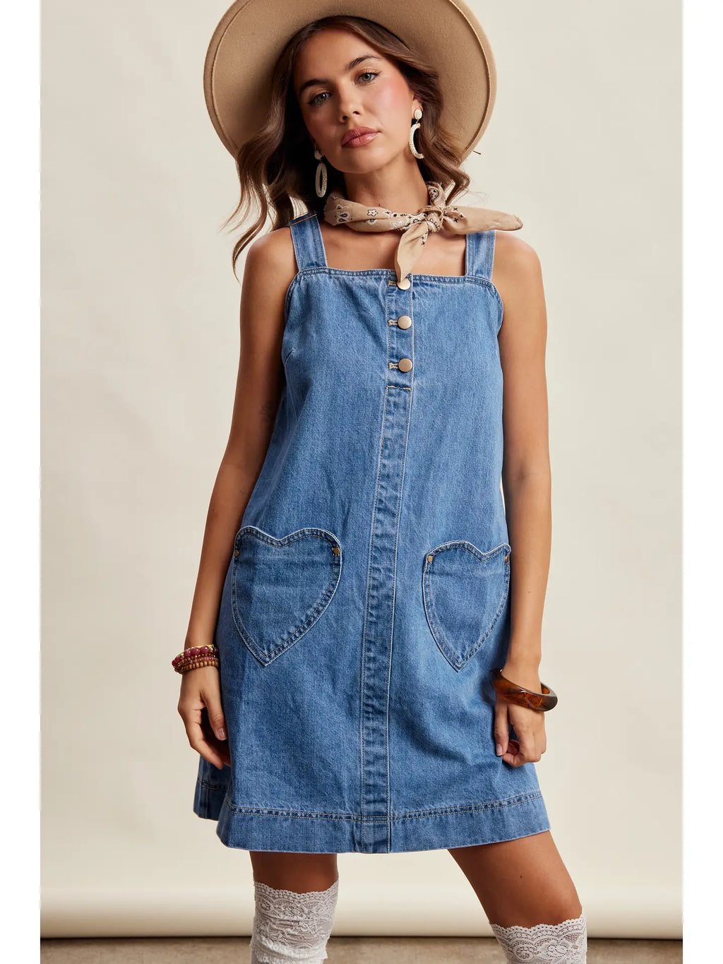 Heart Pocket Denim Dress