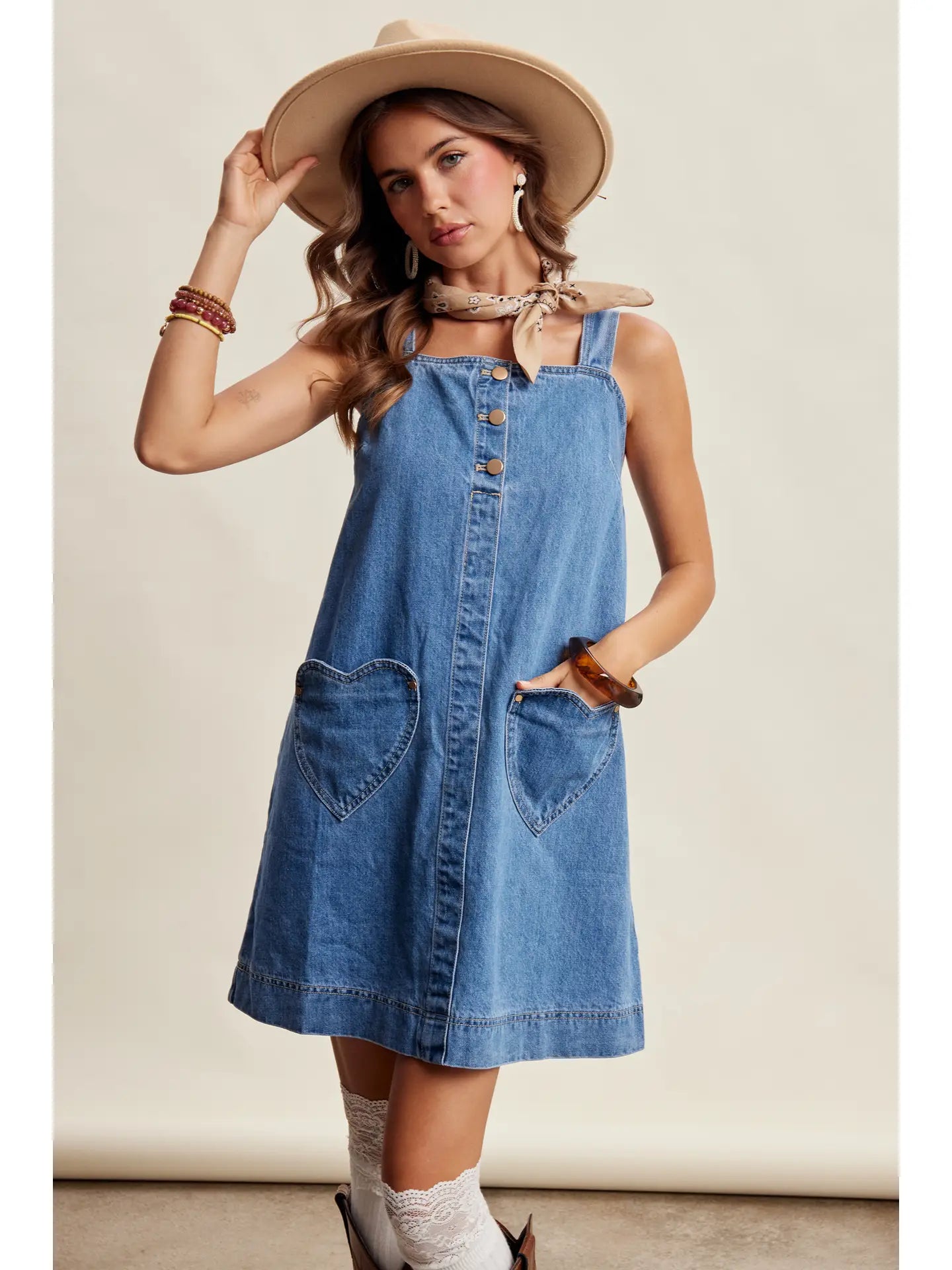 Heart Pocket Denim Dress