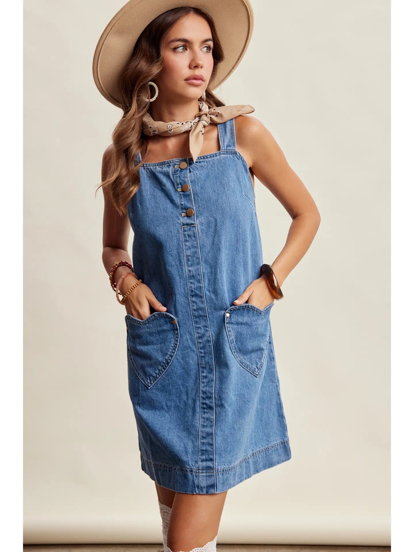 Heart Pocket Denim Dress