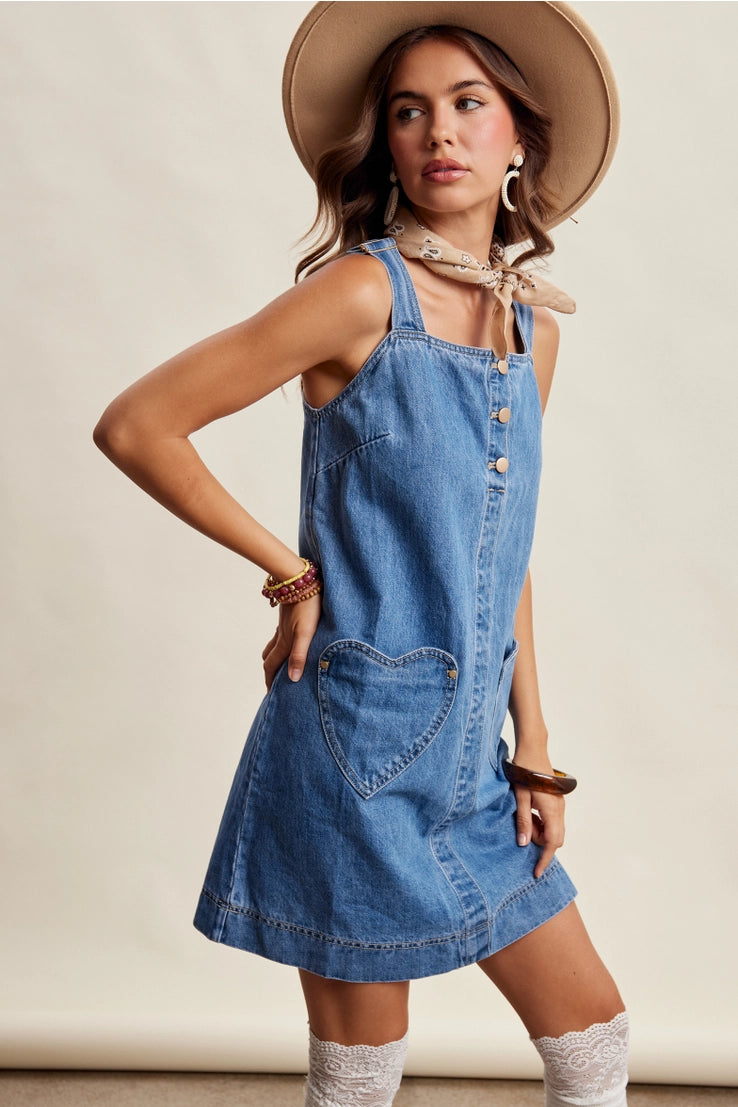 Heart Pocket Denim Dress