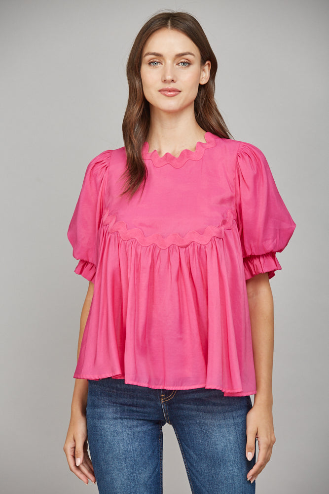 RIC-RAC TRIMMED PUFFED SLEEVES TOP