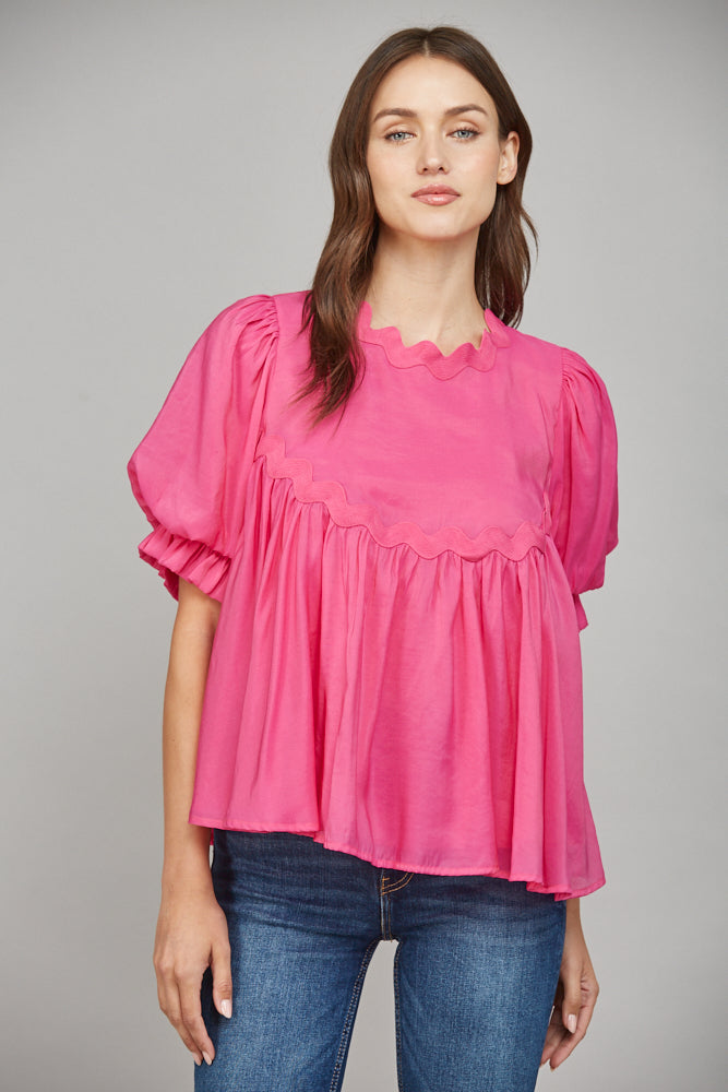 RIC-RAC TRIMMED PUFFED SLEEVES TOP
