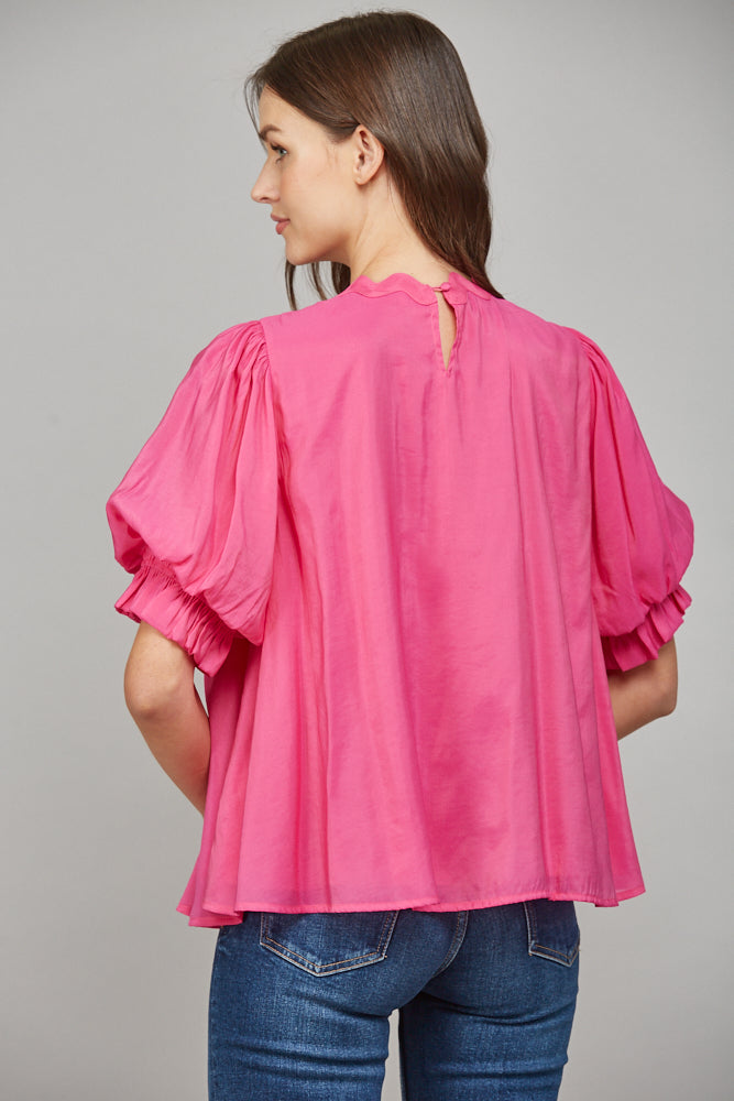 RIC-RAC TRIMMED PUFFED SLEEVES TOP