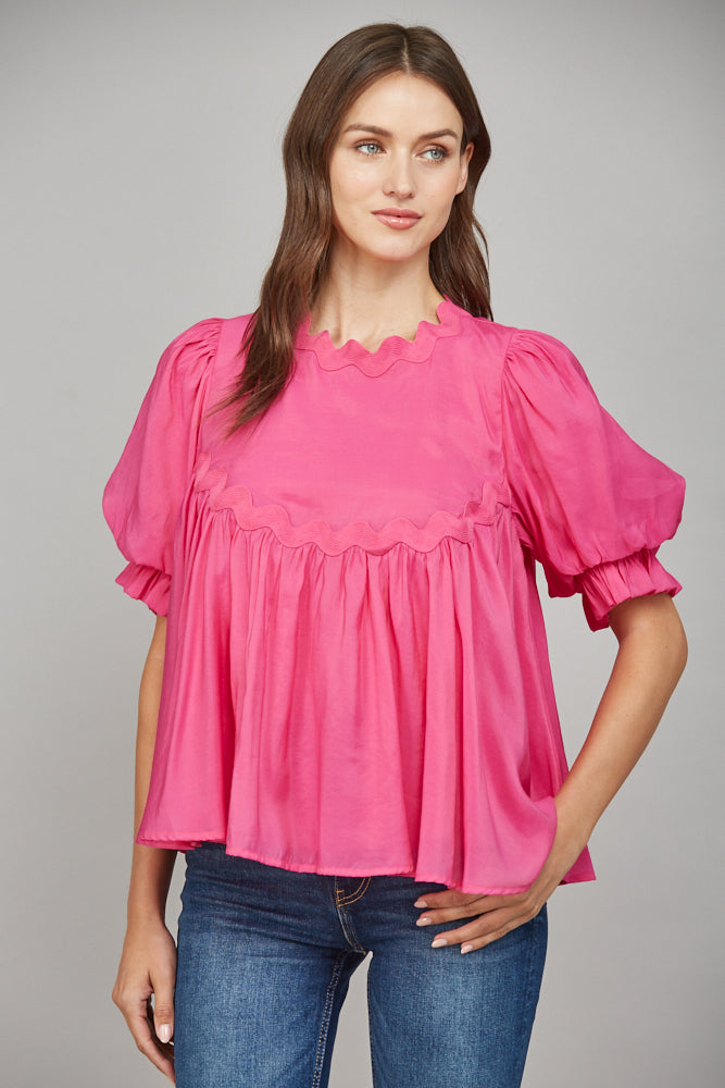 RIC-RAC TRIMMED PUFFED SLEEVES TOP
