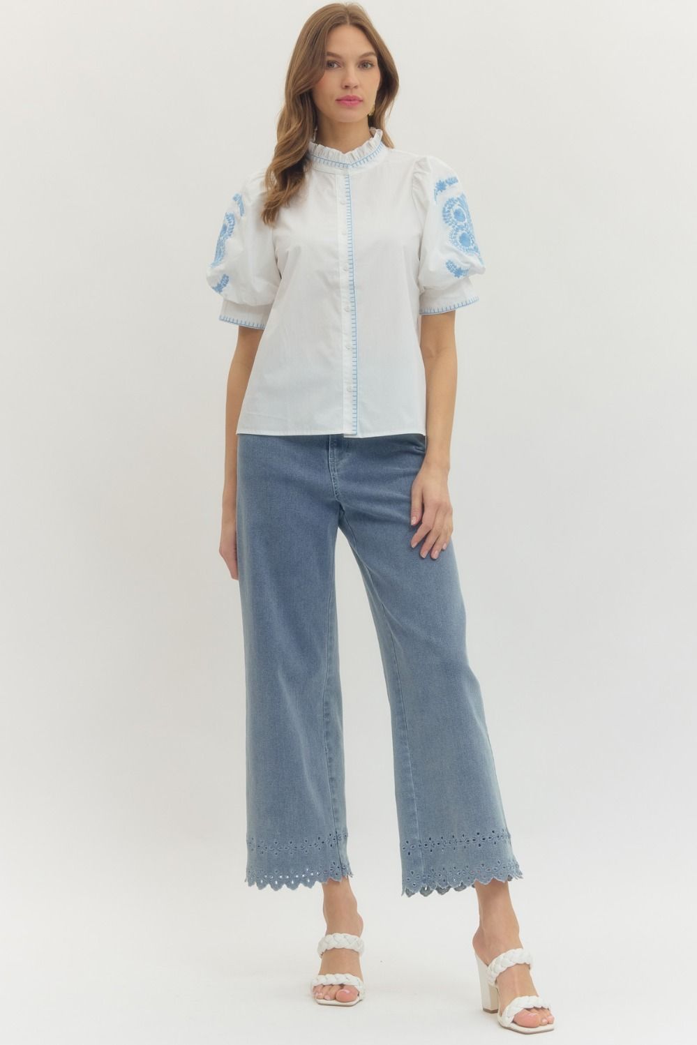 Floral Embroidered Puff Sleeve Top