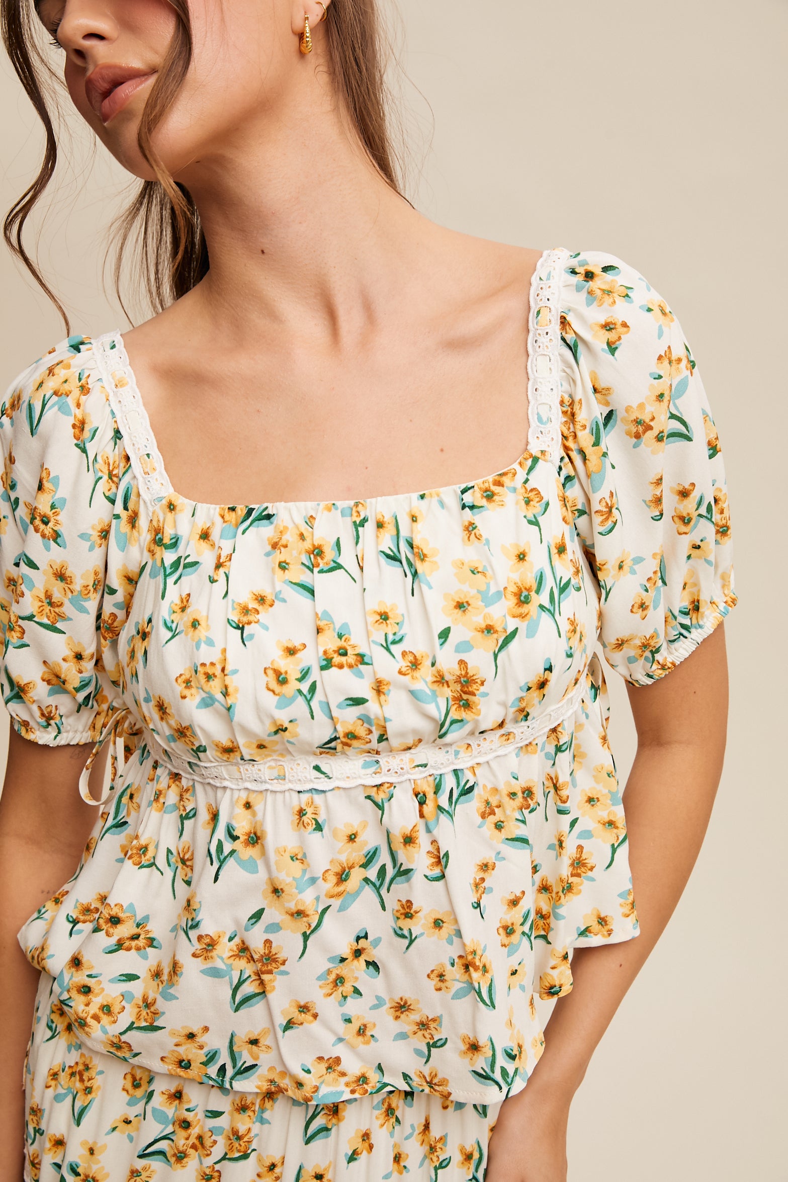 Flower Print Pleated Babydoll Top